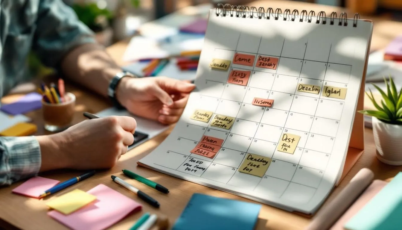 The image features a calendar with highlighted dates indicating important deadlines, such as mortgage payments and foreclosure proceedings. This visual serves as a reminder for homeowners facing foreclosure to stay organized and avoid missed payments that could impact their financial future.