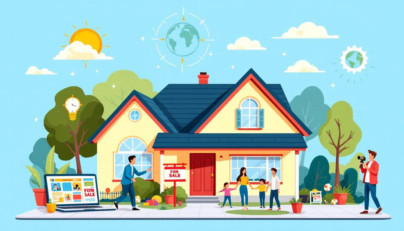 Marketing strategies to sell a house quickly, featuring online listings and professional photos.