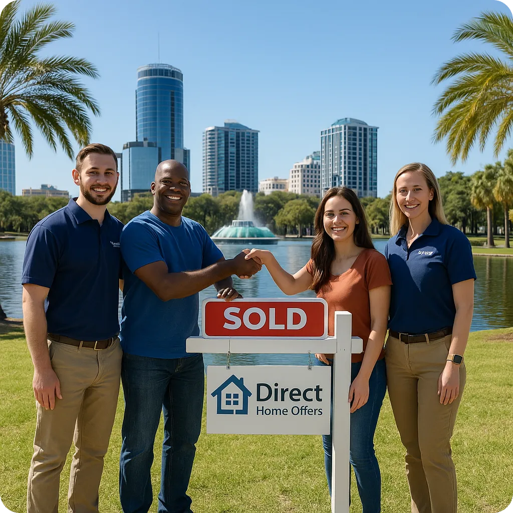 People celebrating a fast home sale outdoors.
